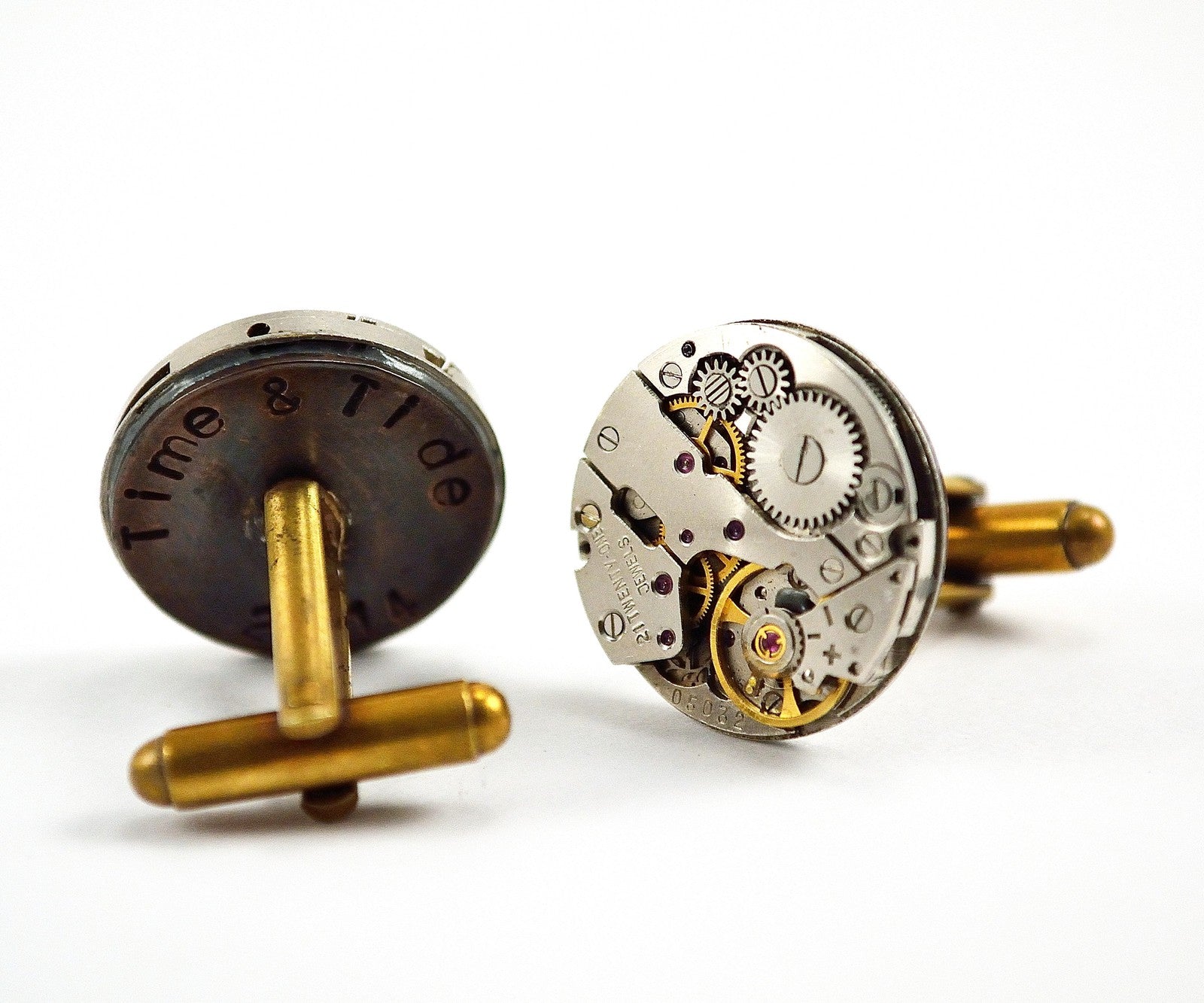 Engraved Watch Cuff Links, Personalised Steampunk Cufflinks, Custom Watch Movement Cuff Links, buying Customised with Your Text, Secret Message